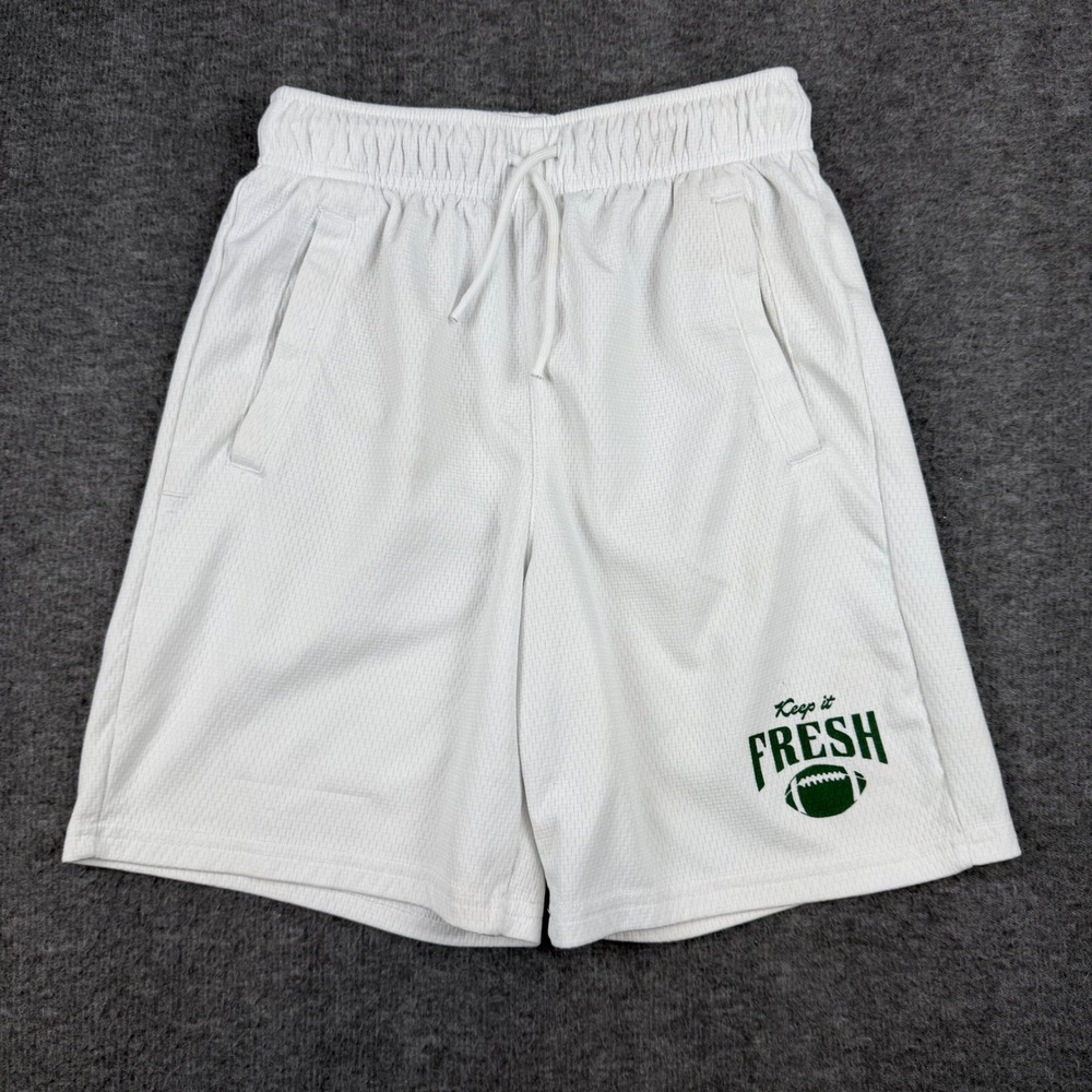 Old Navy Active Athletic Shorts Kids XL 14-16 White Go-Dry Cool Football Graphic